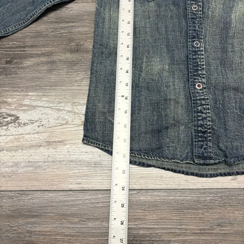 NWT Levis Corduroy Collar‎ Dark Wash Blue Boys S Button Up Denim Shirt Red Tab